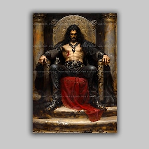 Vlad Tepes Art Print | Dracula on Throne Dark King Warrior Gothic Skulls | Vampire Wall Decor Medieval Fantasy Powerfu Dark Art l | r08