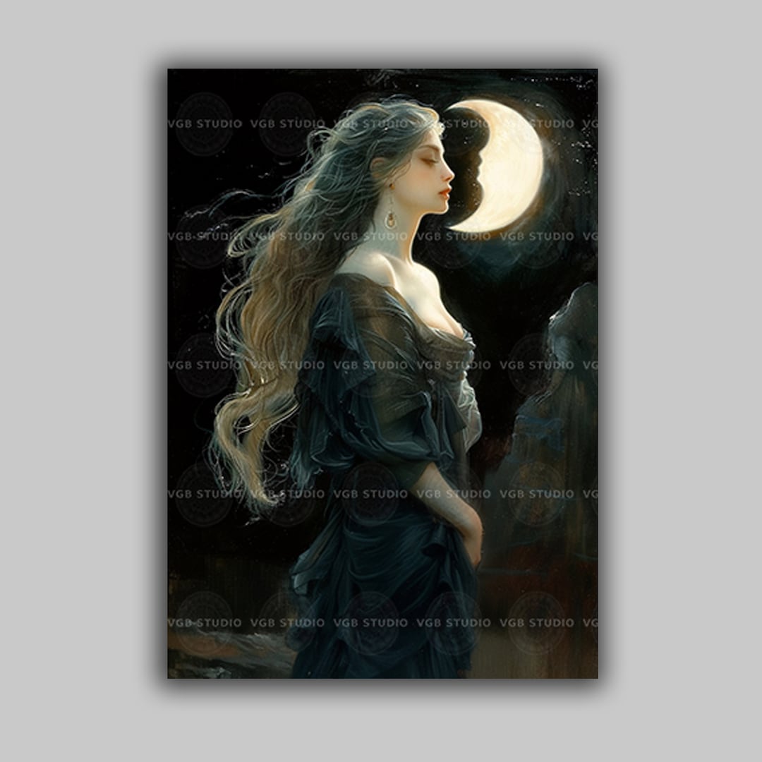 Moon Goddess Art Print Fantasy Woman Crescent Moon Wall Decor Divine ...