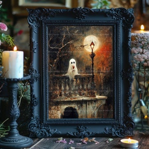 Whimsigoth Ghost Eating Ice Cream Cone Under Full Moon Painting Giclee ...