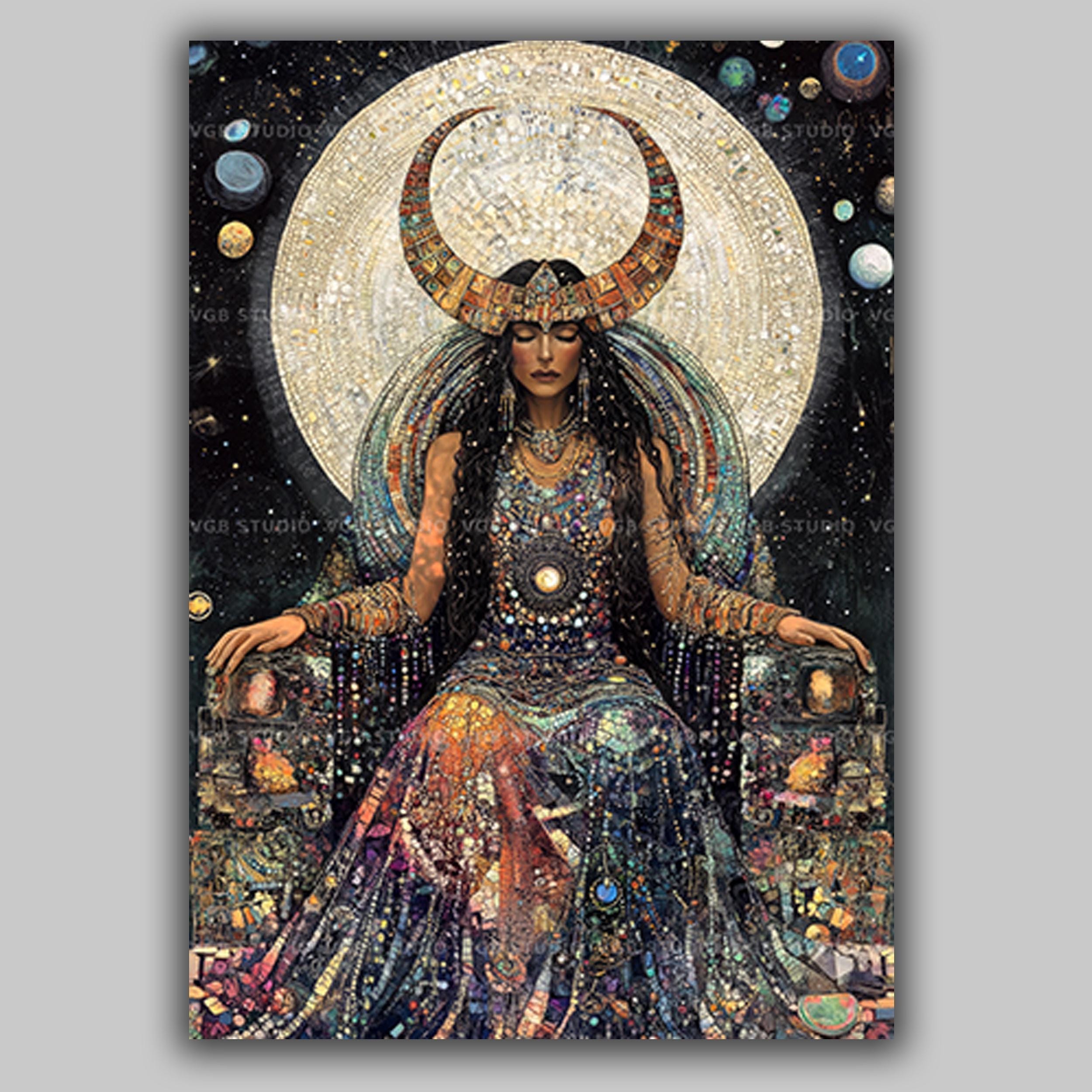 Astarte Goddess Mosaic Art Print | Ancient Egyptian Celestial Wall