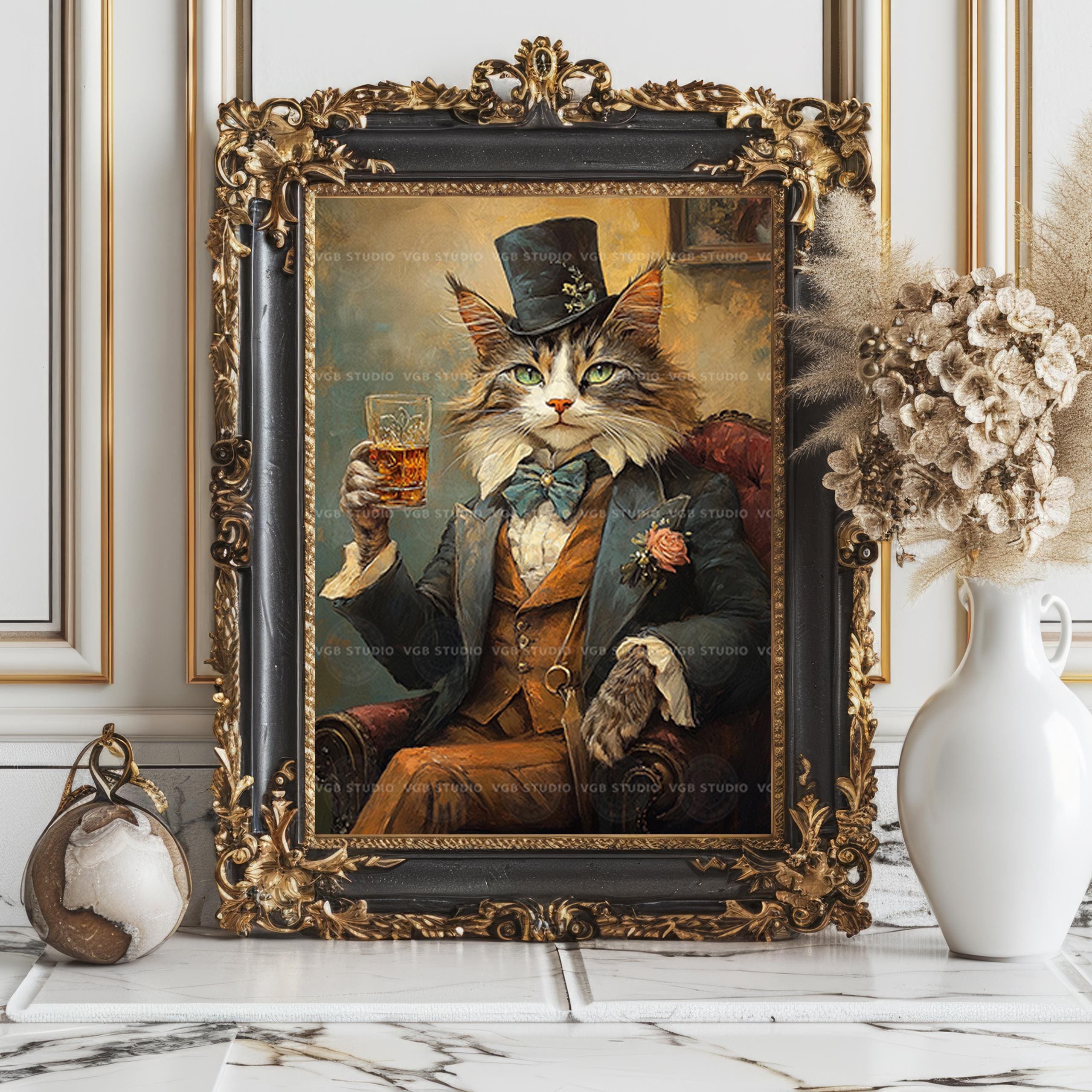Victorian Cat Art Print Whimsical Animal Portrait Dapper Cat
