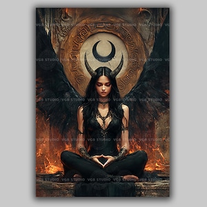 Tantrische Lilith heidnische Dämonengöttin Druck, dunkles feminines Meditationsdekor, mystisch okkult heilig, gotisch, göttlich, dunkler Engel spirituelle Kunst ab21