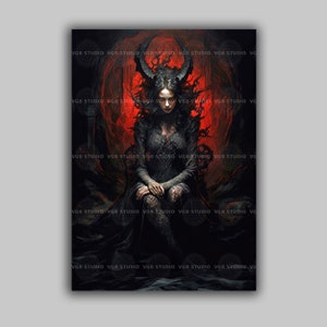 Dark Goddess Lilith Occult Witch Gothic Wall Decor,Shadow Queen Mystical Artwork,Feminine Power Dark Fantasy Print,Macabre Romantic Art  H53