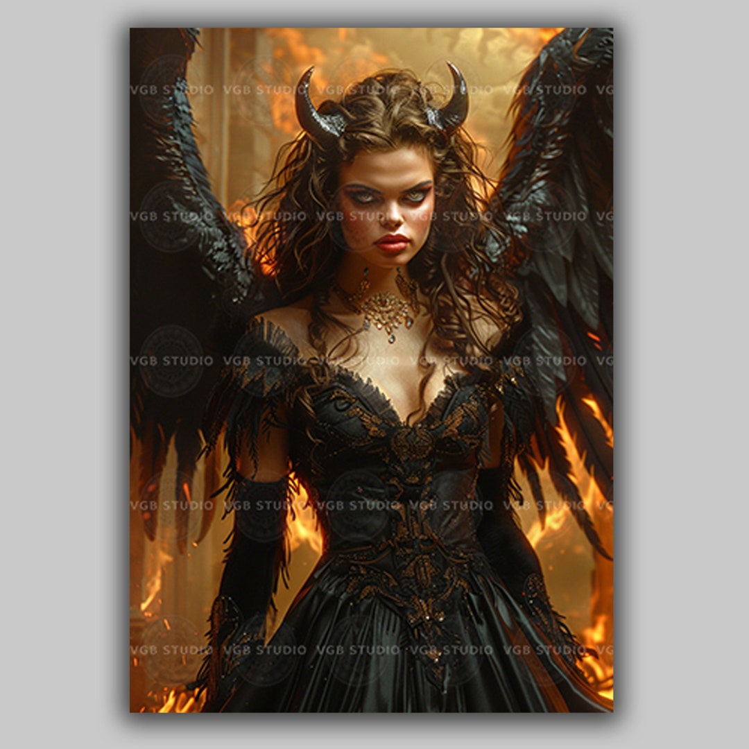 Dark Lilith Art Print, Enigmatic Demon Goddess With Black Wings, Gothic
