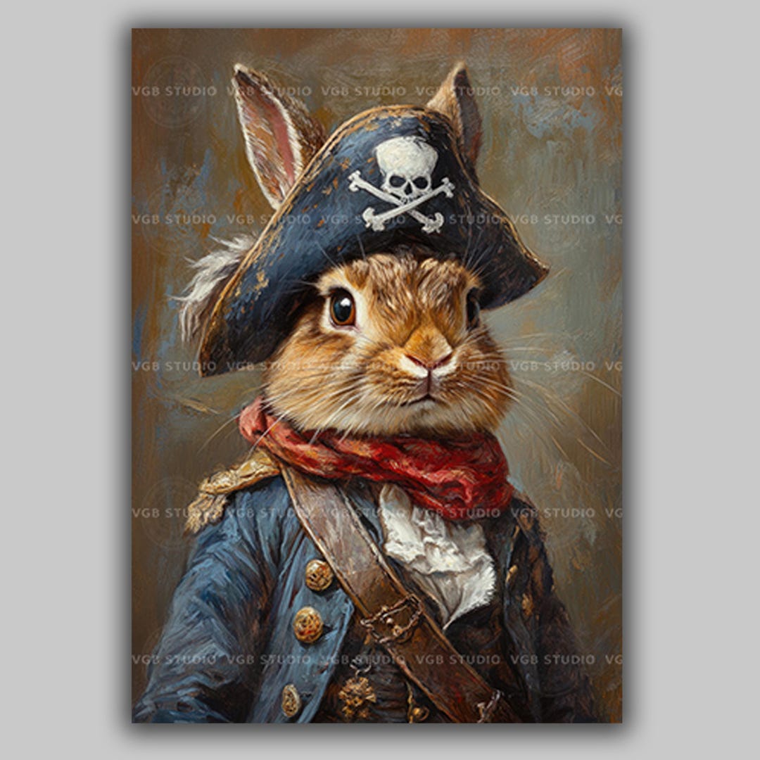 Pirate Bunny Art Print Whimsical Rabbit Portrait Nautical Animal Decor ...