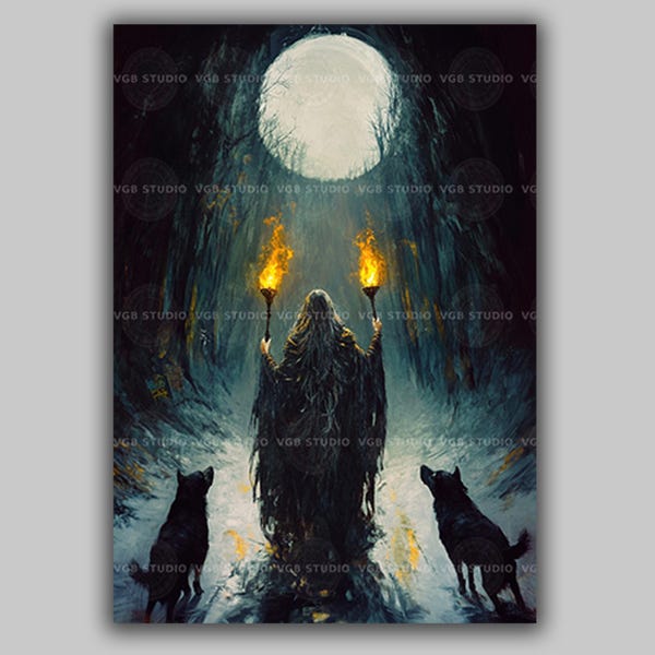 Hecate Art Print Goddess of Witchcraft Dark Goddess Wall Art Occult Poster Pagan Altar Decor Witchy Home Decor Greek Mythology Wolves AB37