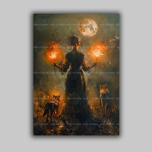 Hekate Göttin Mondlicht Druck, Hekate Vollmond Fackeln halten, Scheideweg Hexen Kunstwerk Pagan Esoterische Kunst, Himmlische Kunstwerk Wicca L93