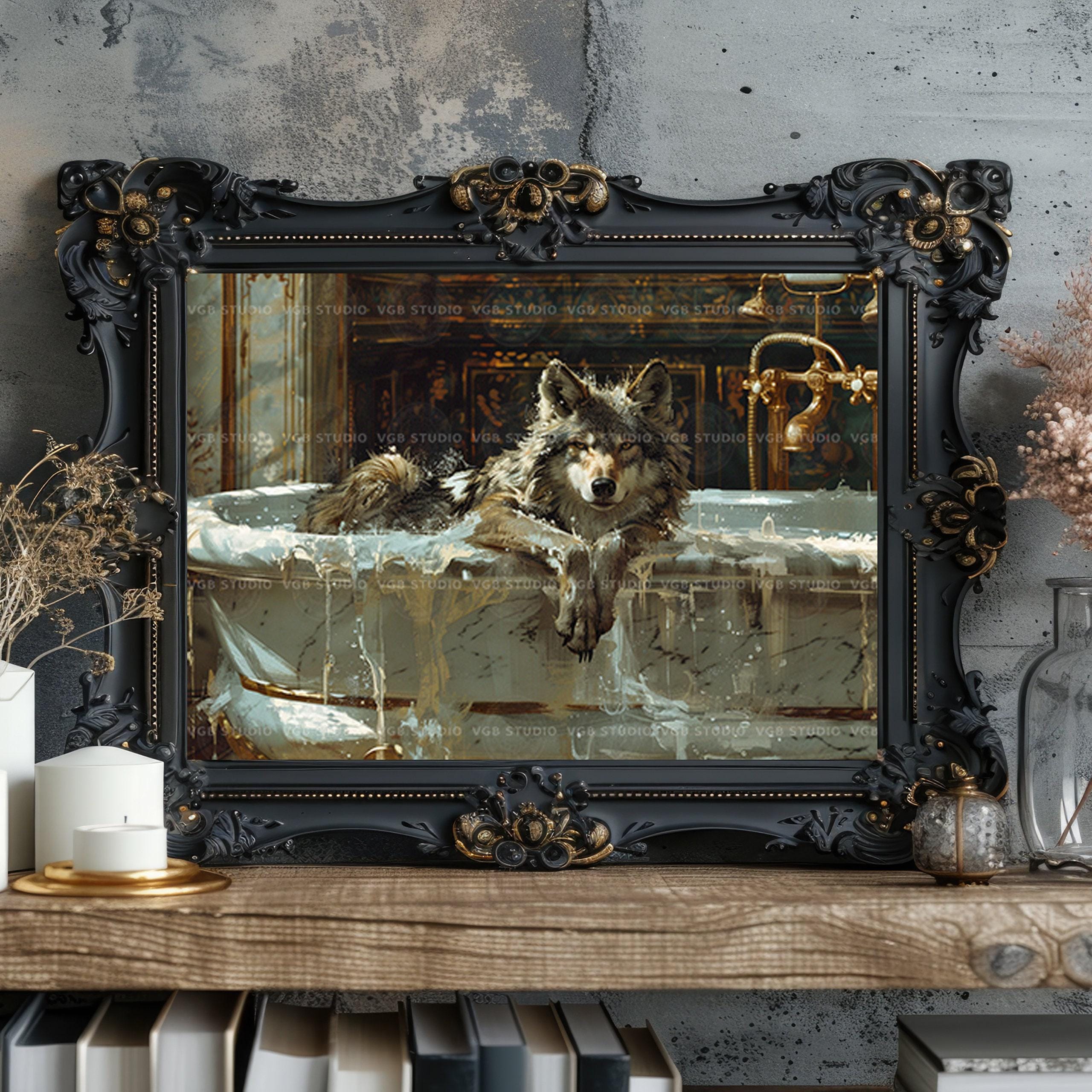 Wolves Bath Wolf Bath Victorian Bathtub, Canine Bathroom Whimsical Fine Art Print ...