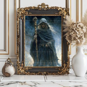 Cailleach Wintergöttin Art Print, Gothic Gothic Folklore, Keltische Folklore Wanddekoration, Crone Hexe Malerei, Heidnische Mythologie Dark Academia Altar Geschenk u92 Bild 6