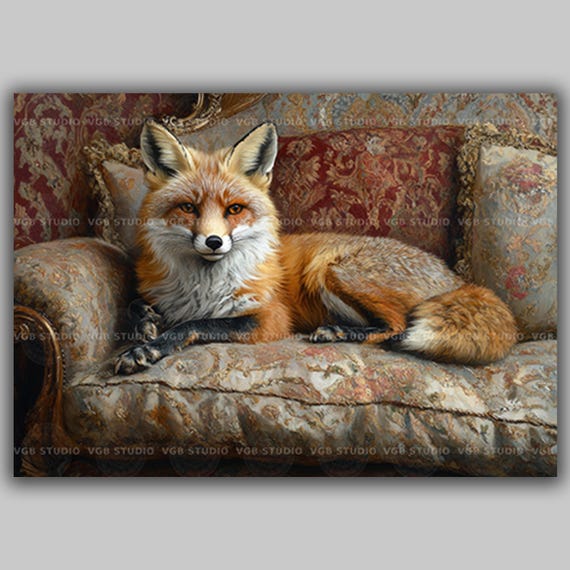 pink fox フレンチアンティークシー壁掛けシェルフ ワイド562 Red Fox Wall Art Print, Horizontal Woodland Animal Portrait