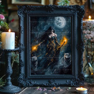 Hecate Wall Art Print, Hekate, Greek Mythology Decor, Wolf Lover Gift, Pagan Altar, Occult Aesthetic, Dark Feminine Energy, Moon Magic ab61 image 4