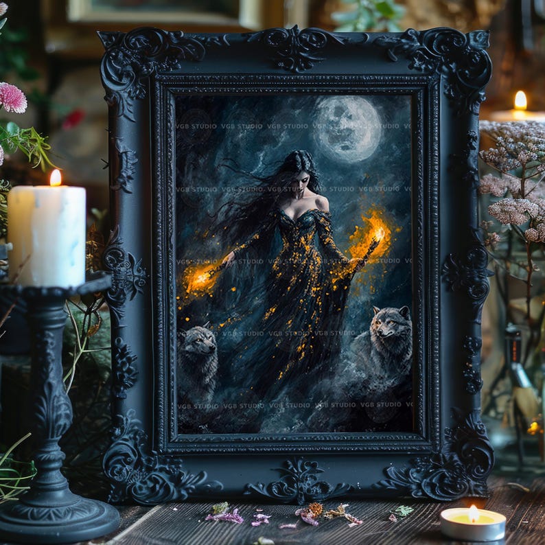 Hecate Wall Art Print, Hekate, Greek Mythology Decor, Wolf Lover Gift, Pagan Altar, Occult Aesthetic, Dark Feminine Energy, Moon Magic ab61 image 4