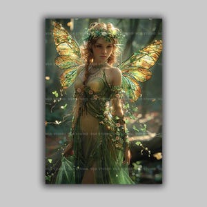 Woodland Fairy Art Print Spring Forest Fantasy Decor Nature Spirit Green Wings Faerie Girl Illustration Magical Creature Artwork q33