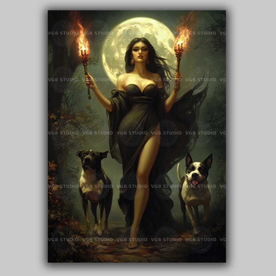 Hecate Night Greek Goddess Print Hekate Full Moon Holding Torches With hecate-night-greek-goddess-print-hekate-full-moon-holding-torches-with