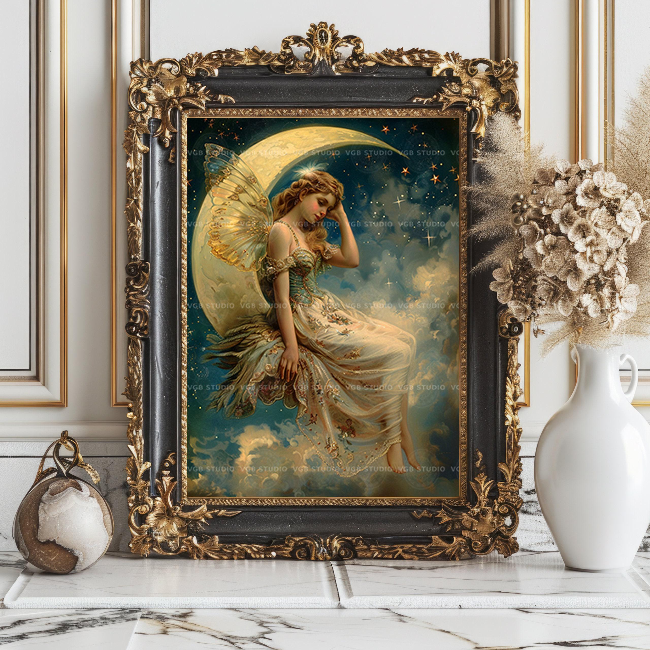 Crescent Moon Fairy Print, Celestial Fairy Wall Art, Victorian