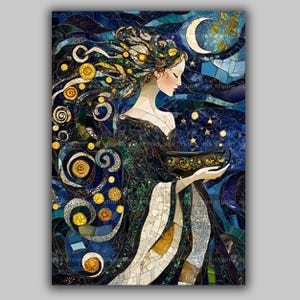 Ceridwen Celtic Goddess of Inspiration and Transformation Art Print, Enchanting Celtic Decor, Moonlit Goddess Holding Cauldron of Wisdom y68