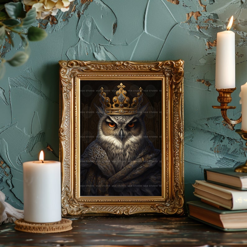 Gothic Owl Victorian King Poster, Dark Academy Art Illustration ...