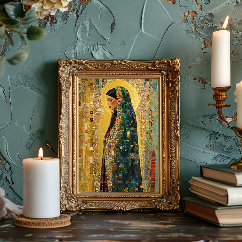 Mary Magdalene Art Print Mosaic Icon Religious Decor Sacred Woman Spiritual Wall Christian Gift Colorful Portrait Faith Altar Catholic AJ51 image 2