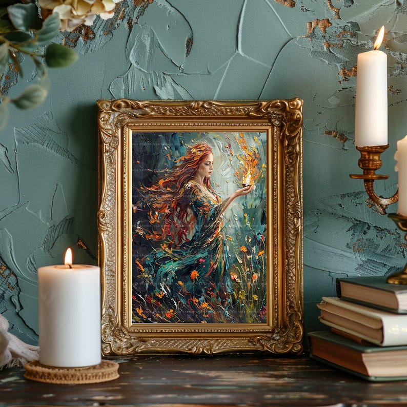 Brigid Celtic Pagan Goddess of Healing Print, Poetry Wisdom Deity Fine Art Giclee, Irish Baroque Painting, Esoteric Ancient Myth Art M50 image 5