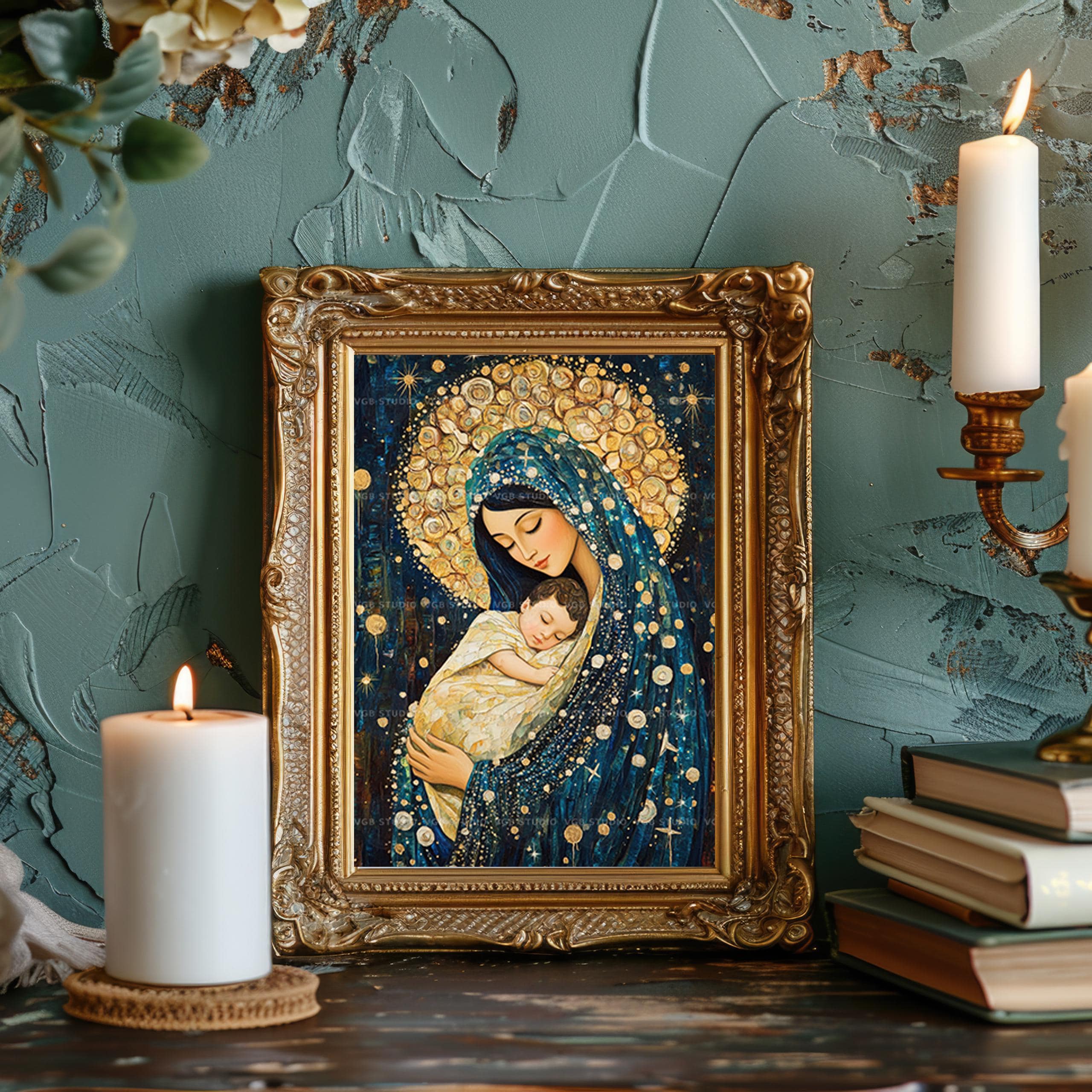 Virgin Mary and Baby Jesus Wall Art Print Sacred Motherhood Christian ...