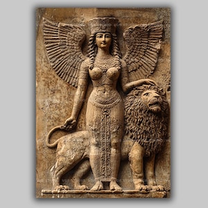 Ancient Ishtar Relief Mesopotamian Goddess of Love and War Art Print, Babylonian Divine Feminine Power Mythological Wall Decor Art ab48