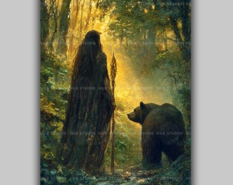 Artio Keltische beer godin Art Print mythologie natuur godheid bos Guardian heidense decor goddelijke vrouwelijke fantasie illustratie AB31