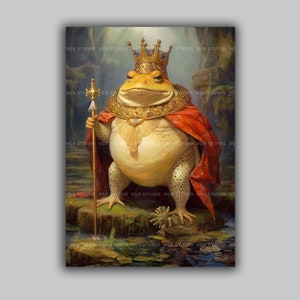 Toad King Art Print Whimsical Frog Royalty Wall Decor Funny Animal Portrait Regal Fantasy Creature Crowned Amphibian Illustration Poster F15