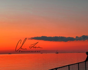 Digital Wall Art*Cape Henlopen*Fishing Pier*Nautical Sunset*Seascape Sunset*Digital Download*Red Sunset