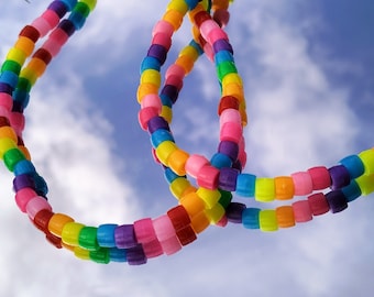 Rainbow choker necklace, chunky beads, beaded necklace, LGBTQ+, kidcore, beach jewelry, valentine day gift, handmade gift, handmade jewelry.