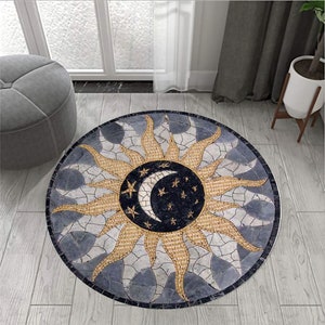 Round Rug, Sun, Moon, Stars, Sky, Mosaic, Abstract Rug, Custom Rug, Home Decor Rug, Modern Rug, Non-slip Rug, Popular Rug, Area Rug