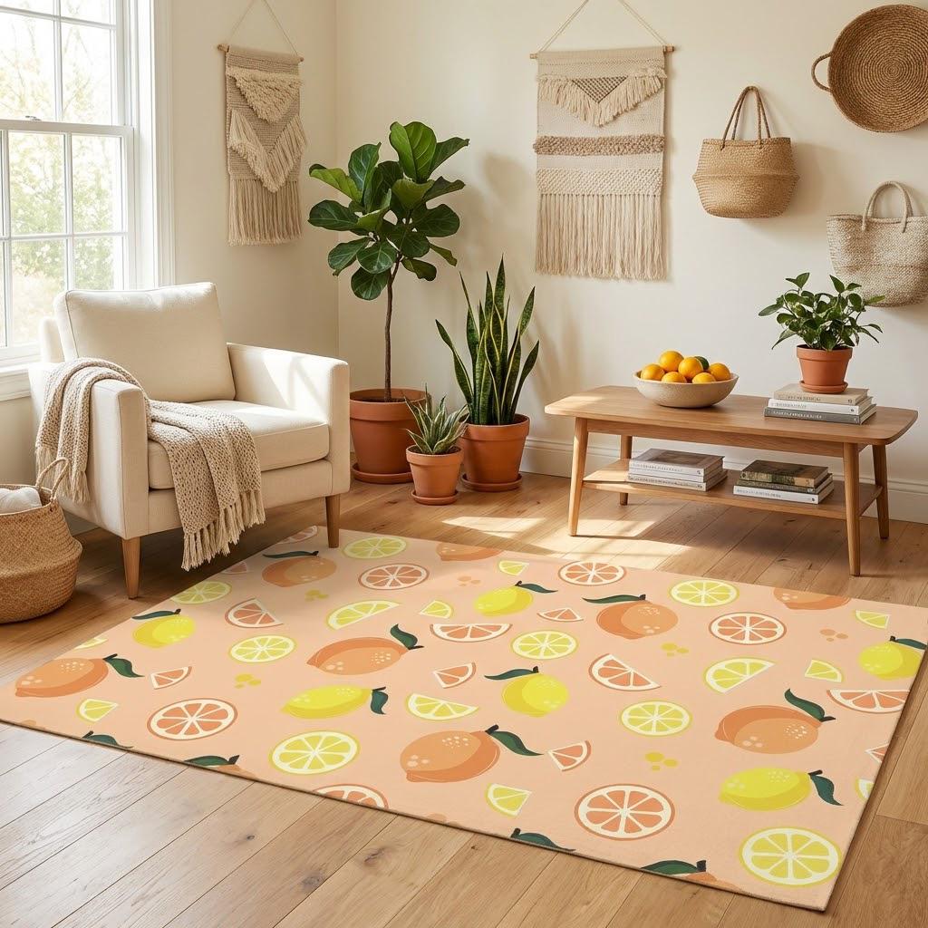 Fresh Rugs Lemon Slice Rug, Orange, Fruit Rug, Fresh Rug, Abstract Rug, Custom Rug ...