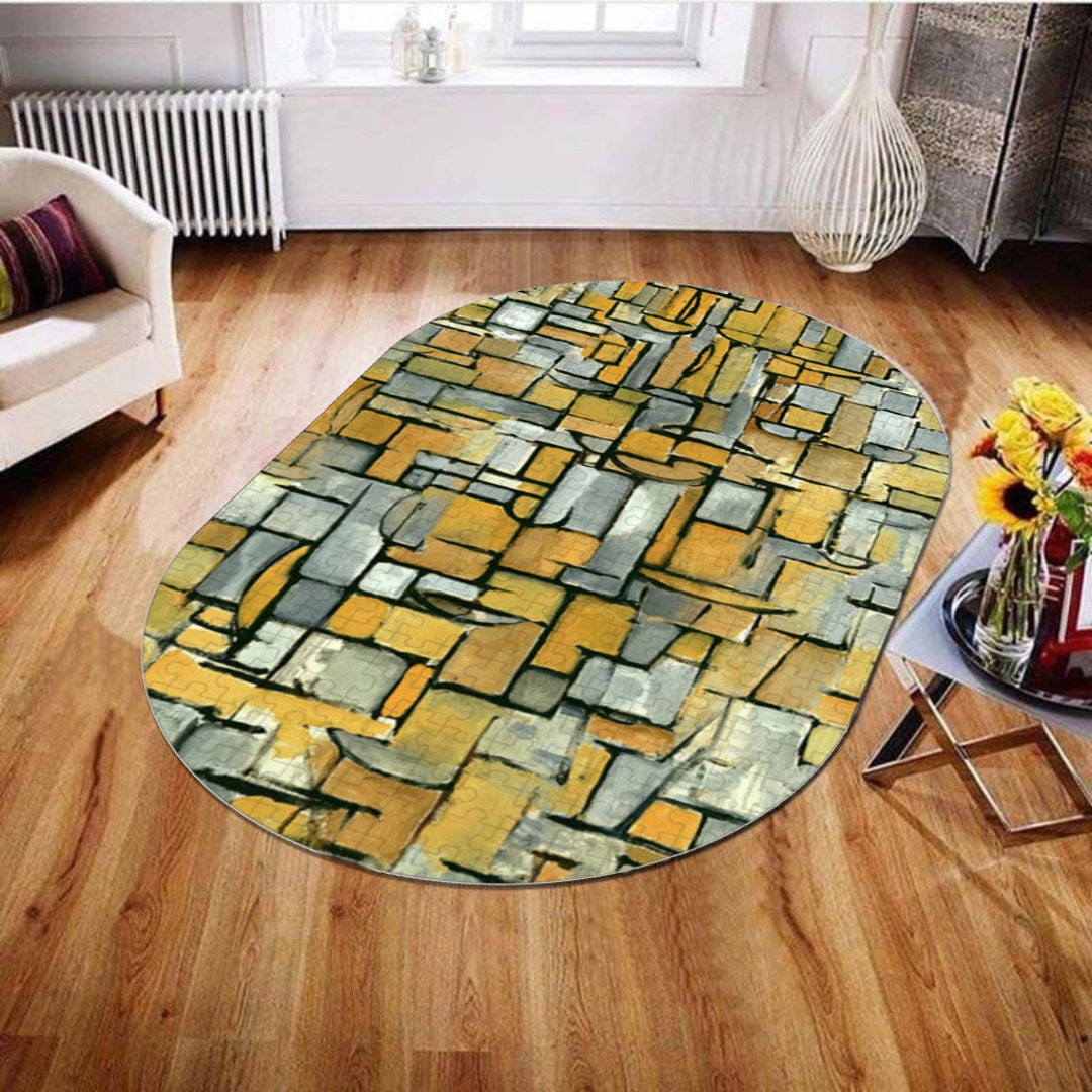 Modern Puzzle Rug Oval, Canvas Rug, Puzzle Patterned, Decorative Rug, Home Decor Rug ...