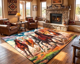 Horse Patterned Rug, Nature Rug,Nature Rug, Home Decor Rug, Modern Rug, Non slip Rug, Carpet, Gift For Him, Popular Rug, Area Rug,Custom Rug