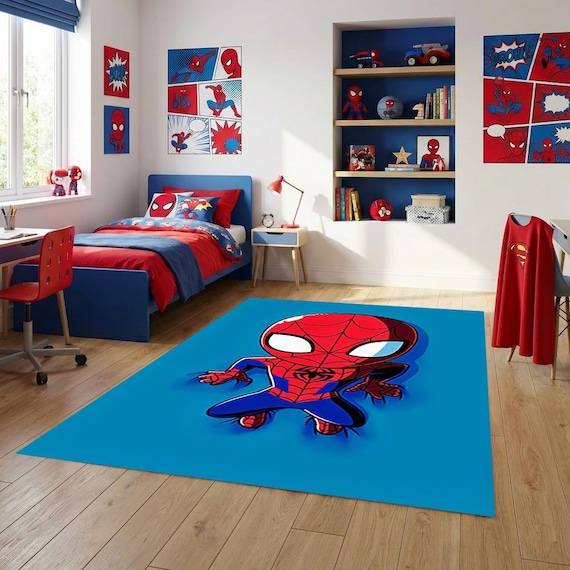 Spiderman Rug, Chield Rug, Blue Rug, Kids Room Rug,Fantastic Rug, Abstract Rug, Area Rug, Colorful Rug, Home Decor Rug, Non slip Rug