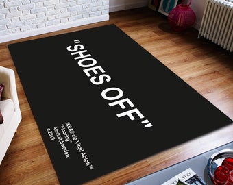 Alfombra Shoes Off, alfombra para sala de zapatos, con logotipo, alfombra personalizada, regalos de cumpleaños, regalos para él, regalos personalizados, alfombra antideslizante, alfombra popular, alfombra de área