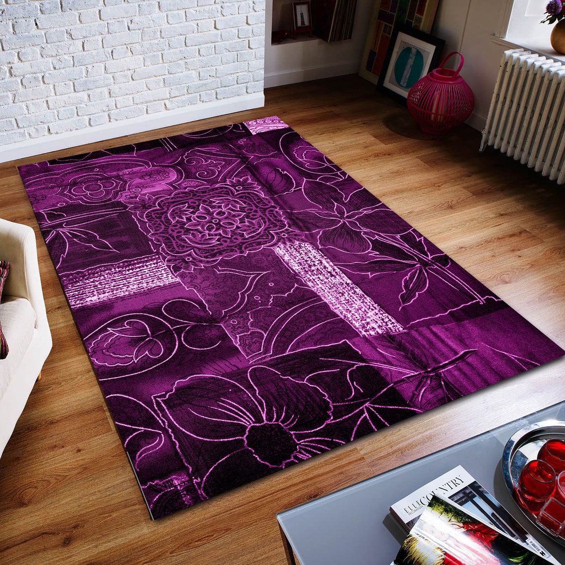 Fancy Purple Rug Purple Floral Rug, Purple Design Rug, Abstract Rug, Custom Rug, Home ...