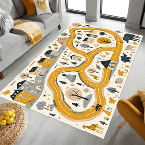 Stadskaart kinderen, speelkleed, speelkleed, gepersonaliseerde stadskaart tapijt, woondecoratie, speelkleed, kinderkamer kunstdecor, vloermat, kinderkamertapijt