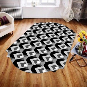 Colorful Rug,Black-Grey,Geometric Patterned,Special Shaped Rug, Themed Rug, Custom Rug,Home Decor Rug,Modern Rug,Non-Slip,Popular Kids Rug