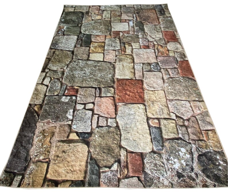 Stone Rug Design Stone Wall Pattern Rug: Abstract Modern Area Rug, Non-slip - Etsy