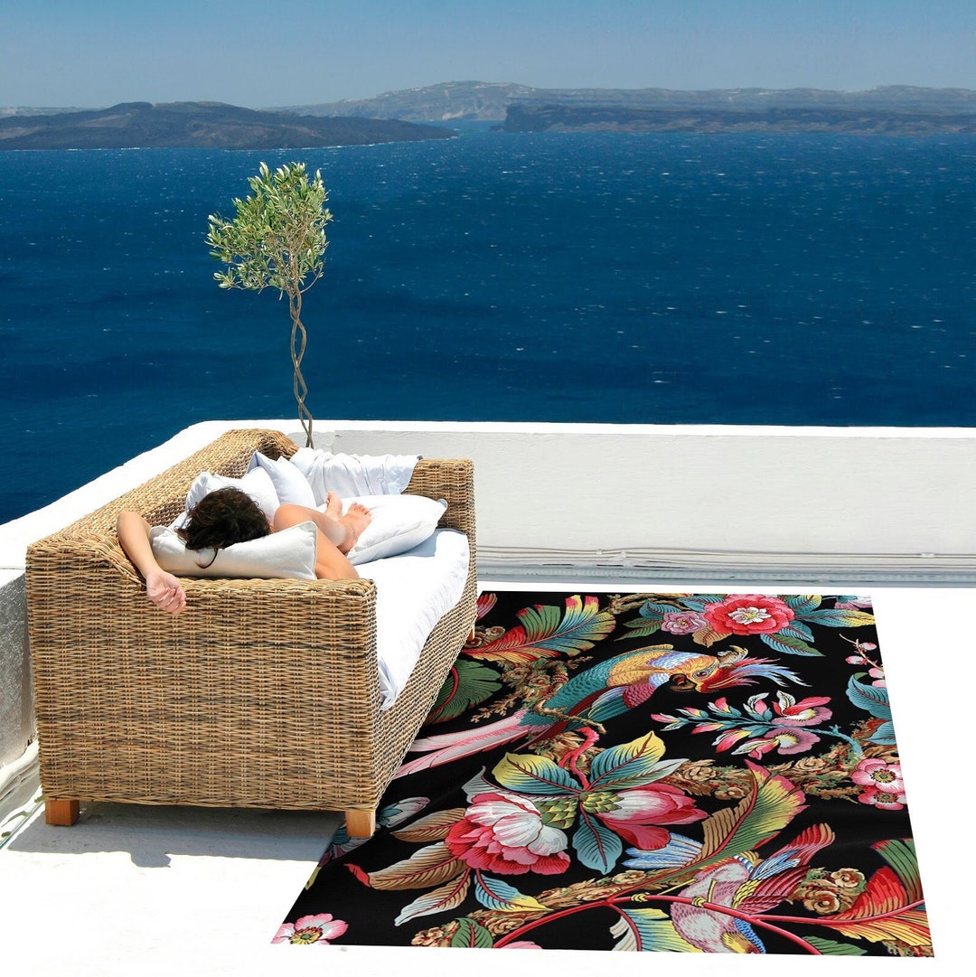 Parros Rugs Outdoor Rug, Roses, Parrot, Flower Rug, Garden Decoration, Poolside Rug ...