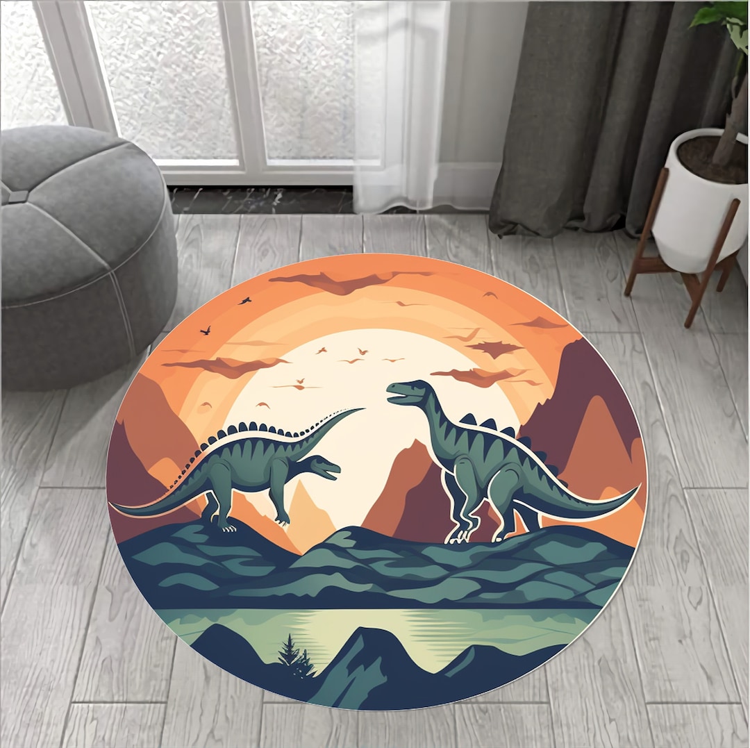 Prehistoric World, Dinosaur Rug, Round Rug, Custom Rug, Home Decor Rug ...