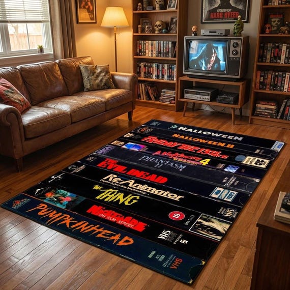 Retro Movies, VHS Films, Horror, Modern Rug, Colorful Rug, Art Rug, Movie Rug, Home Decor Rug, Non slip Rug, Carpet, Popular Rug, Area Rug