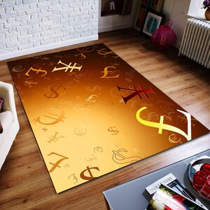 Money Icons, Japanese Yen, Euro Icon, Abstract Rug, Custom Rug, Home Decor Rug, Modern Rug, Non slip Rug, Popular Rug, Area Rug