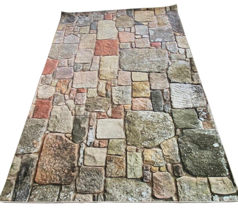 Stone Path Rug Stone Wall Pattern Rug: Abstract Modern Area Rug, Non-slip - Etsy