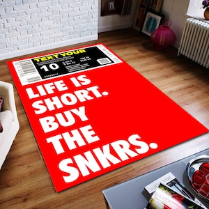 Custom Sneaker Rug, Red, Custom Label, Sneakerhead, Hypebeast Decorative Rug, Home Decor, Christmas, Gift For Him, Boyfriend, Son, Birthday