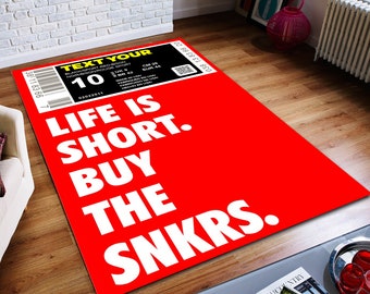 Custom Sneaker Rug, Red, Custom Label, Sneakerhead, Hypebeast Decorative Rug, Home Decor, Christmas, Gift For Him, Boyfriend, Son, Birthday