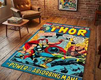 Alfombra de Thor, Dios del Trueno, Portada de revista, Héroe legendario, Alfombra fantástica, Cómic, Alfombra para habitación infantil, Alfombra de área, Alfombra de decoración del hogar, Alfombra antideslizante