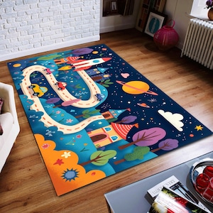 Stadskaart kinderen, speelkleed, speelkleed, gepersonaliseerde stadskaart tapijt, woondecoratie, speelkleed, kinderkamer kunstdecor, vloermat, kinderkamertapijt