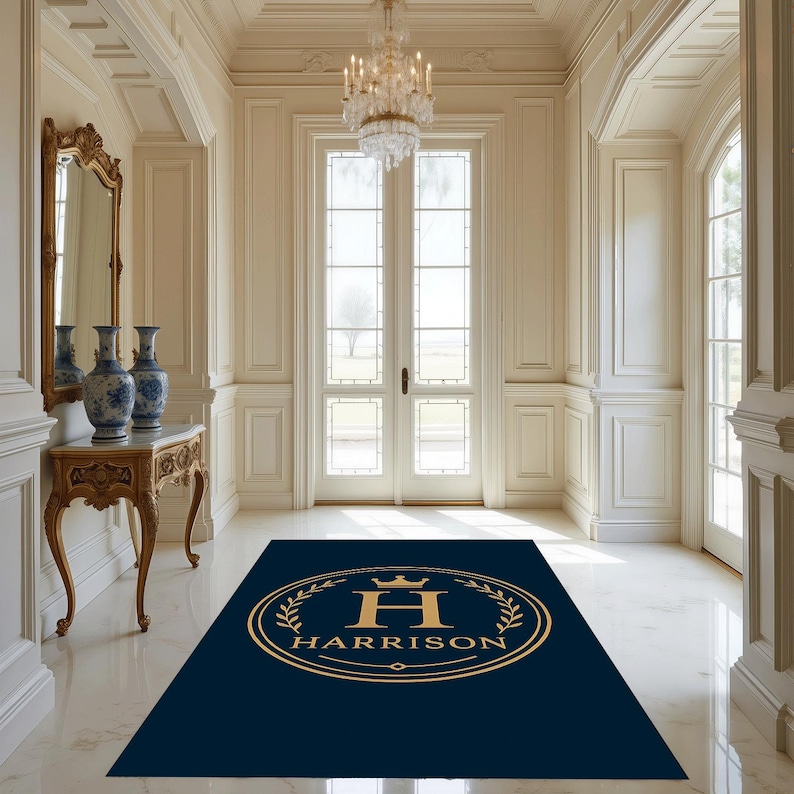 Rectangular Rug Emblem Family Name, Entry Rug, Personalized Entryway Rug, Entrance Rug for ...