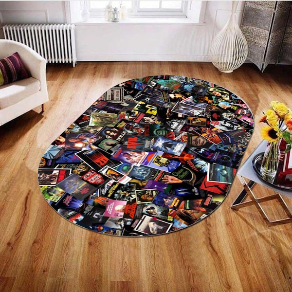 Oval, Retro Movies, VHS Films, Horror, Modern Rug, Colorful Rug, Art Rug, Movie Rug,Home Decor Rug,Non-Slip Rug, Carpet,Popular Rug,Area Rug